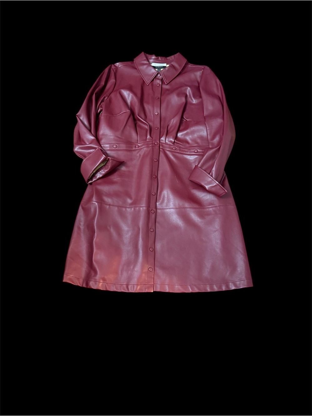 Eloquii Elements Vegan Leather Button-Front Mini Shirt Dress Cabernet 18 - Picture 2 of 6